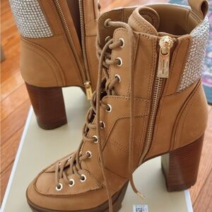 MICHAEL Michael Kors Tan Heeled Boots with Rhinestones
